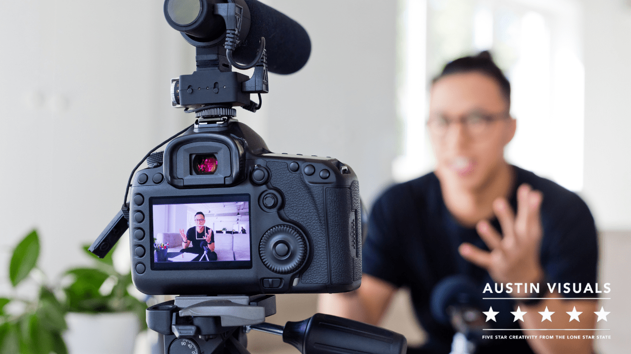 explainer video cost in New York showing a guy filming himself for a production video using a video log camera recorder