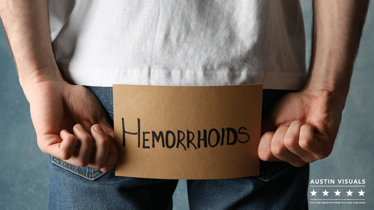 hemmoroid explainer video showing a guy standing from behind illustrating hemorrhoids