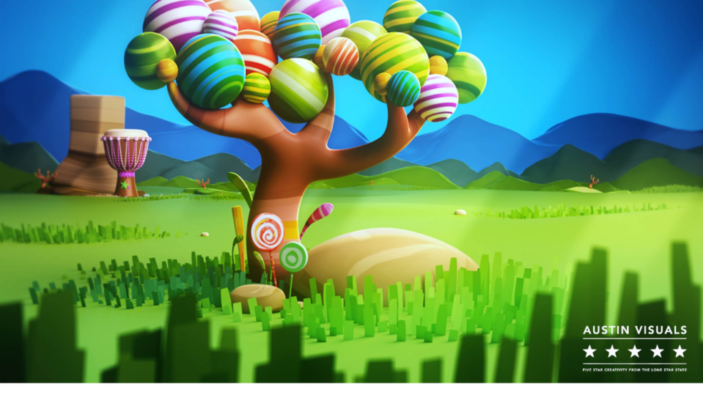 3D animated tree with balloons as leaves