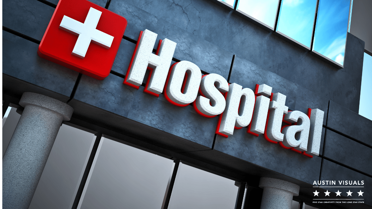 is your hospital on facebook ? an animation of a building lighting up the word hospital