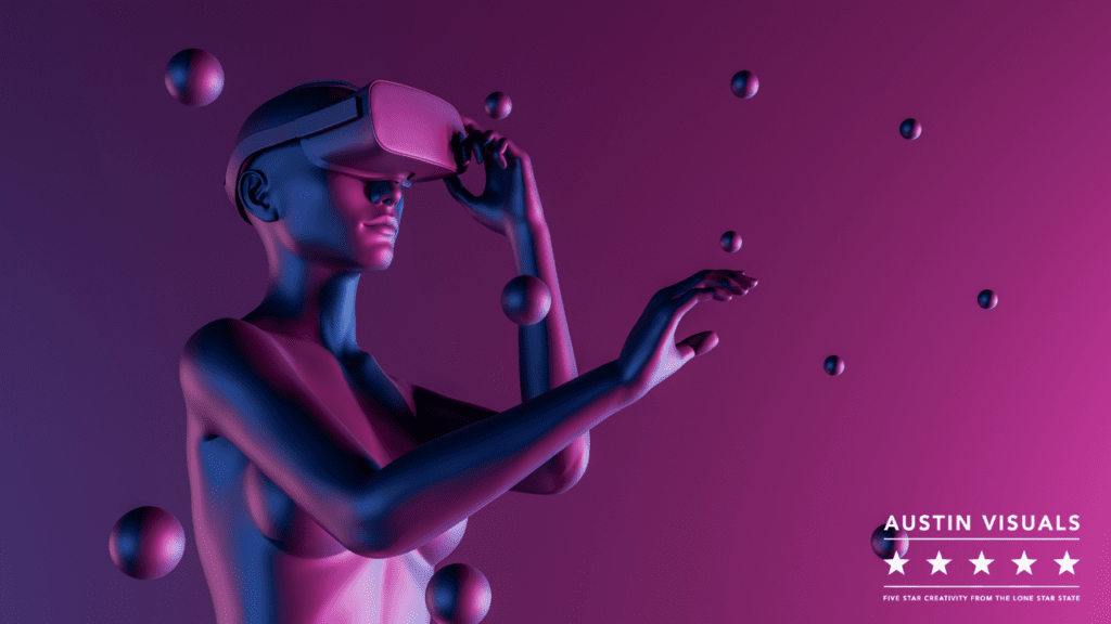 How Much Does it Cost to Create Wearables in Decentraland? 3D girl character looking at her VR Headphone seeing a Metaverse called Decentraland