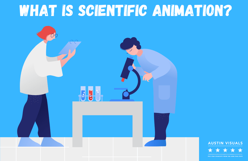 What Is Scientific Animation ? 2d animated chemist working at their lab observing and recording data of an element