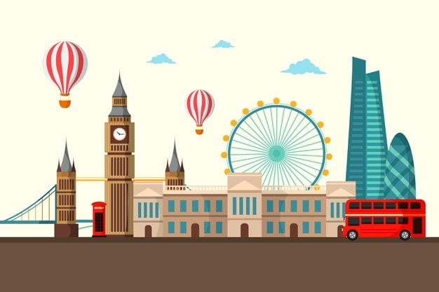 Canadian Airport Animation Ferris wheel, a bus, hot air balloons, Shanghai's Tower and the Big Ben's palace animations