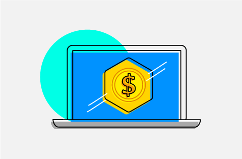 彩色立方体 - Design custom development Austin visuals 2d animated laptop dollar sign in hexagon