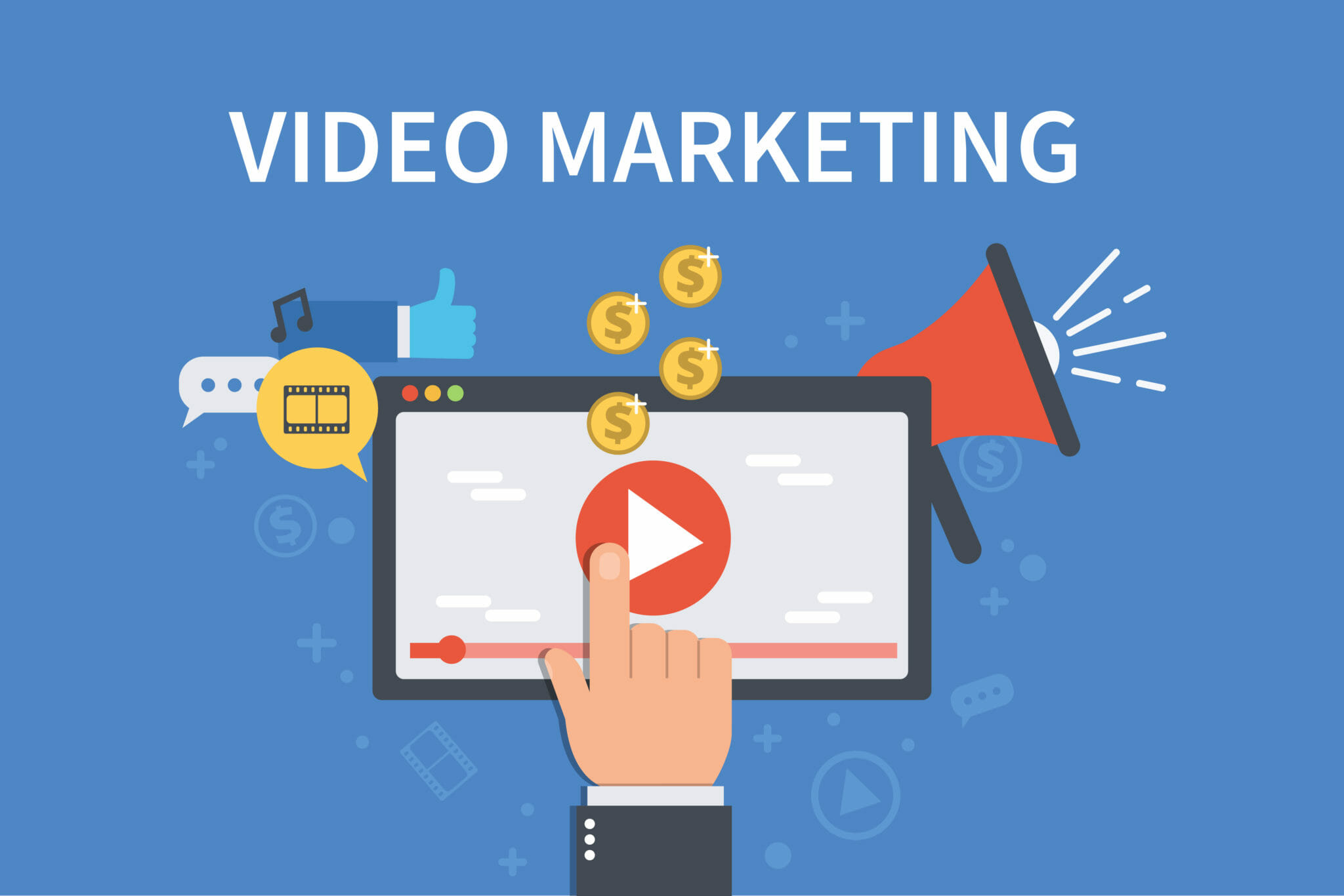 Digital marketing - Marketing explainer video marketing creation services Austin Visuals 2d guy pressing the play button