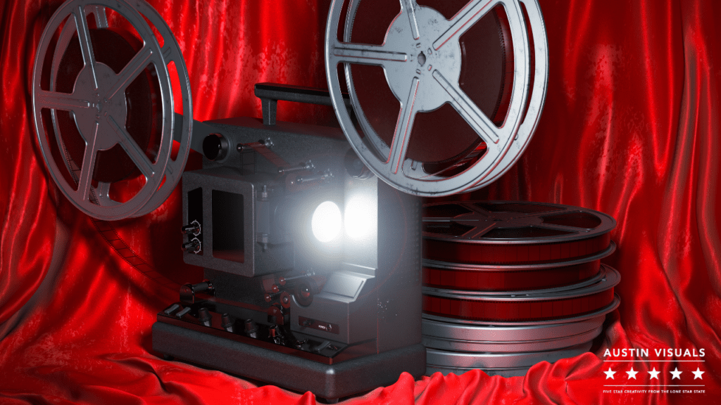 animation reel video equipment used for recordings set in a red cloth background