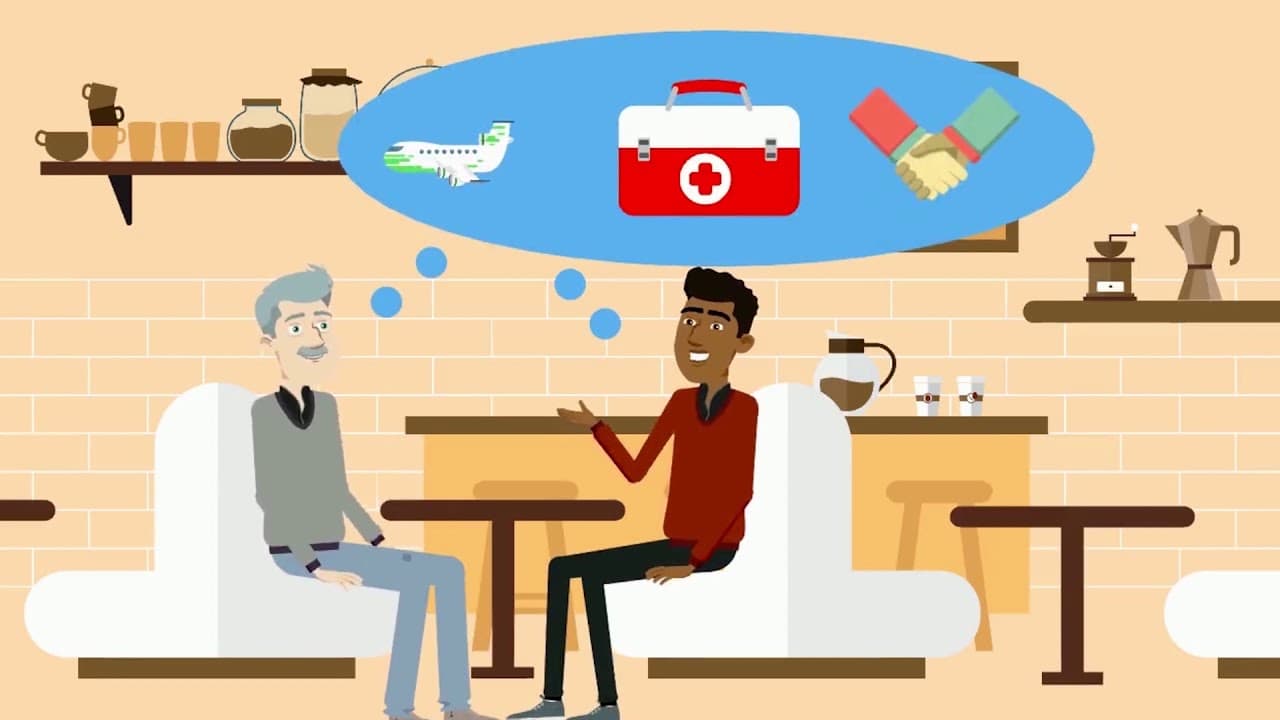 2 men discusses travel, medical and partnership Software Explainer Videos
